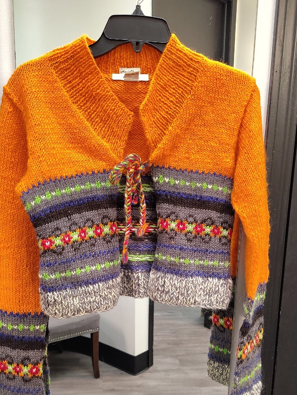 Free People Bright Orange Fair Isle Tie-Front Cardigan